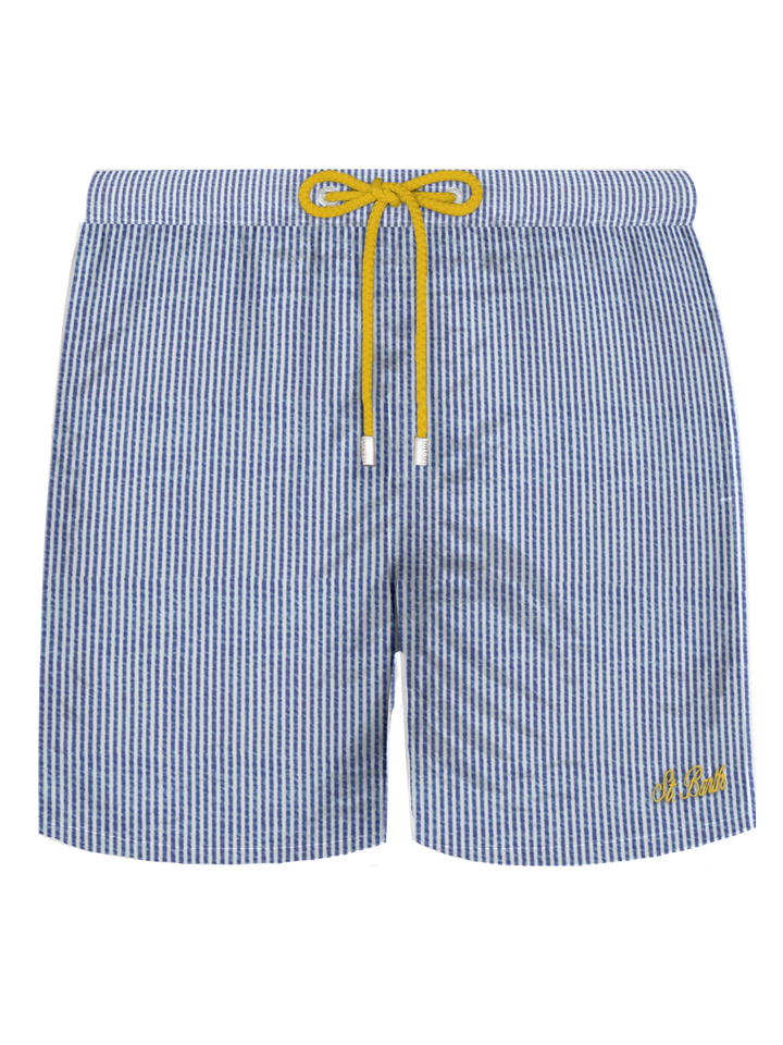 Seersucker bluette striped classic light swim shorts Patmos - MC2 Saint Barth