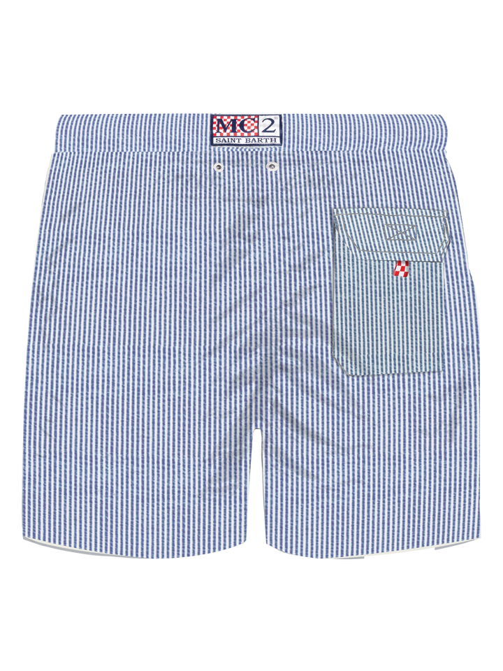 Seersucker bluette striped classic light swim shorts Patmos - MC2 Saint Barth