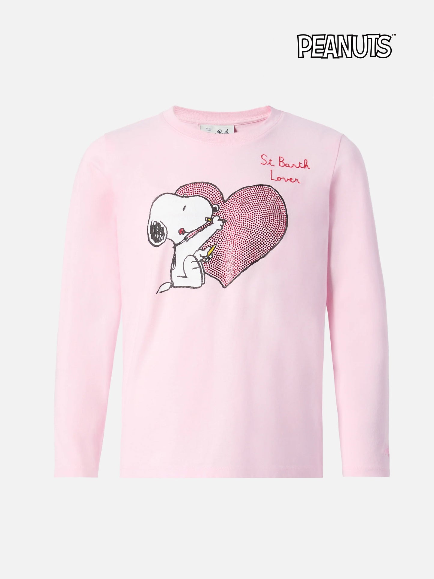 T-shirt Penny in cotone rosa a maniche lunghe con stampa Snoopy e applicazione in strass | PEANUTS SPECIAL EDITION