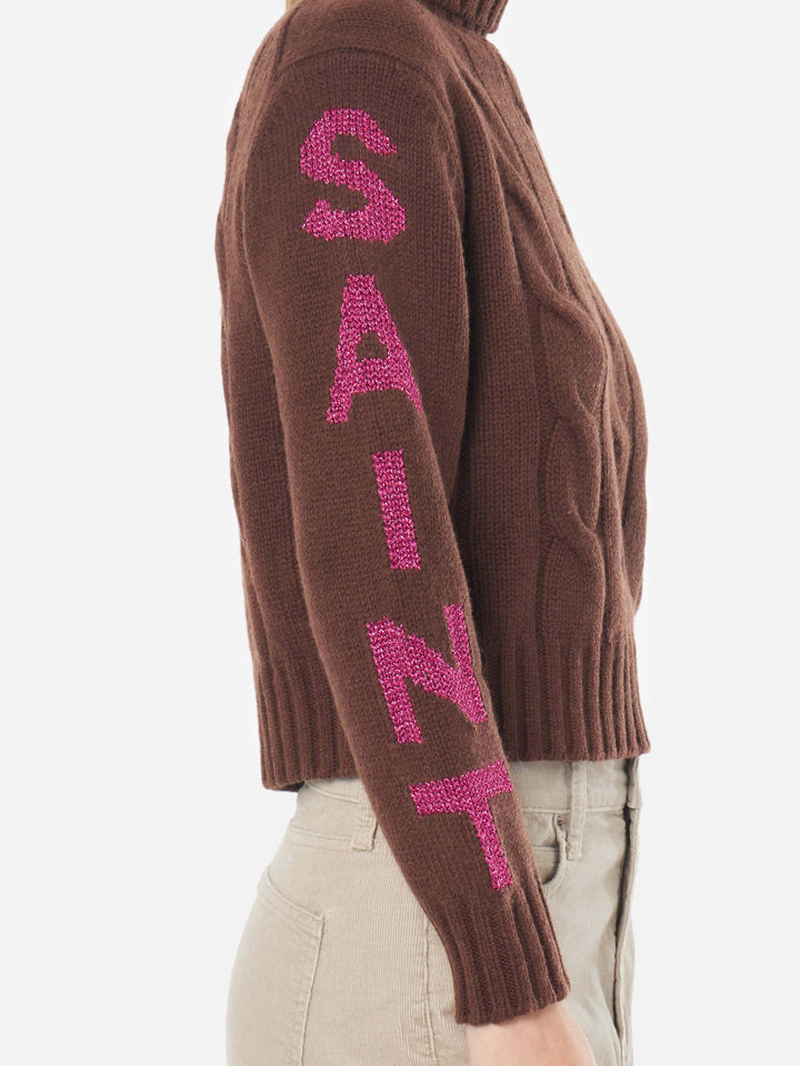 Maglione da donna intrecciato a collo alto con stampa jacquard Saint Moritz