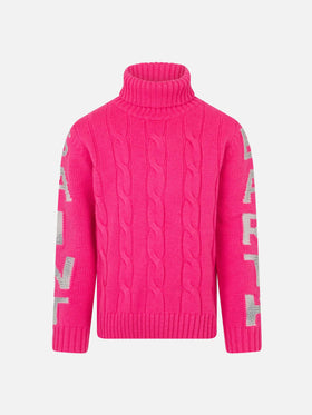 Girl turtleneck braided sweater with Saint Barth jacquard - MC2 Saint Barth