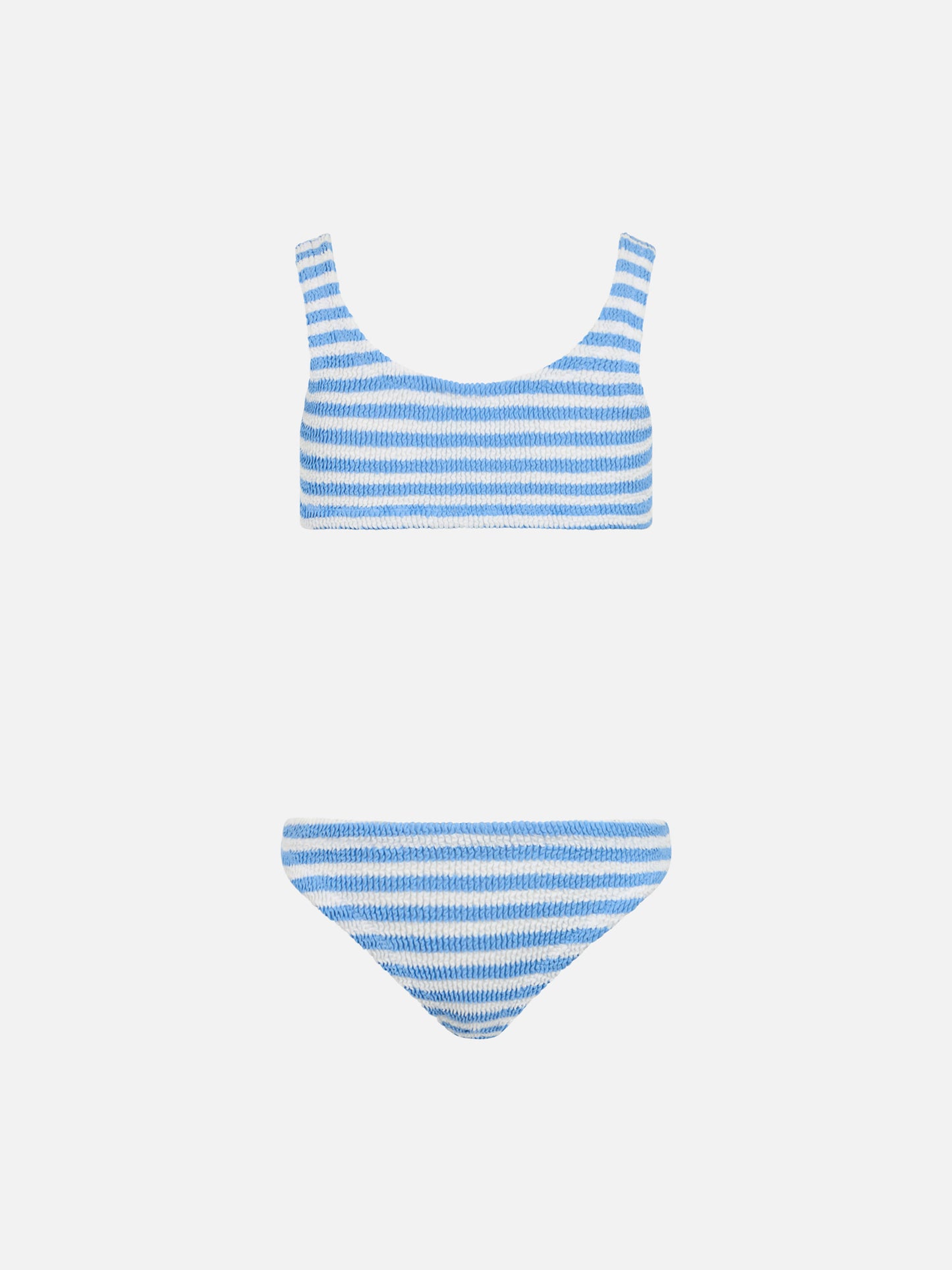 Hellblau gestreifter klassischer Crinkle-Bralette-Bikini Baker