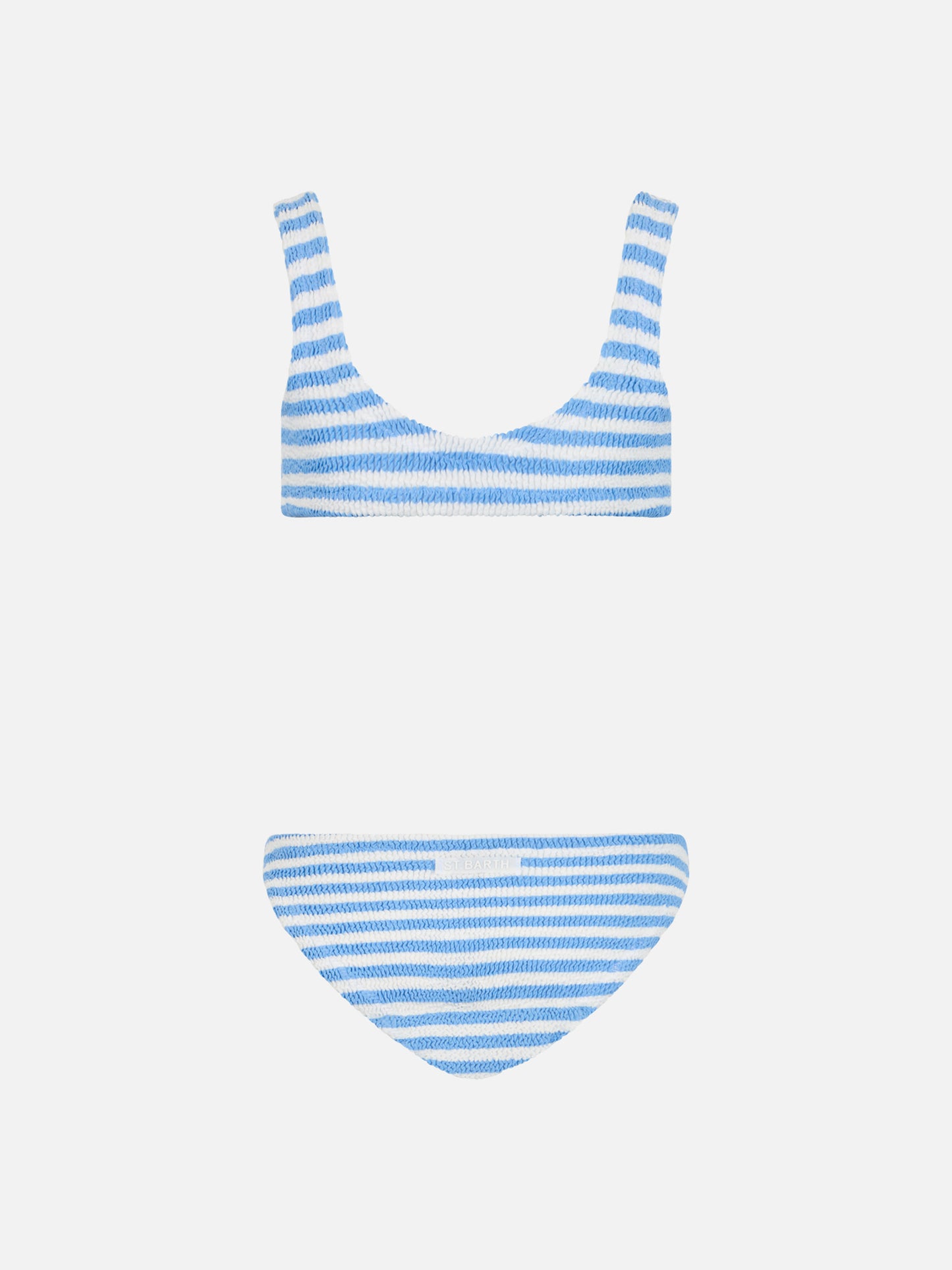 Hellblau gestreifter klassischer Crinkle-Bralette-Bikini Baker
