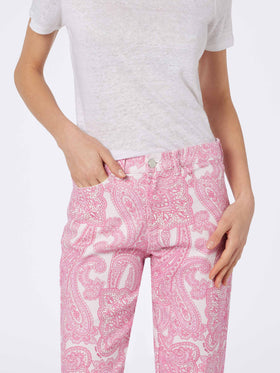 Woman pink paisley print denim Belleville - MC2 Saint Barth
