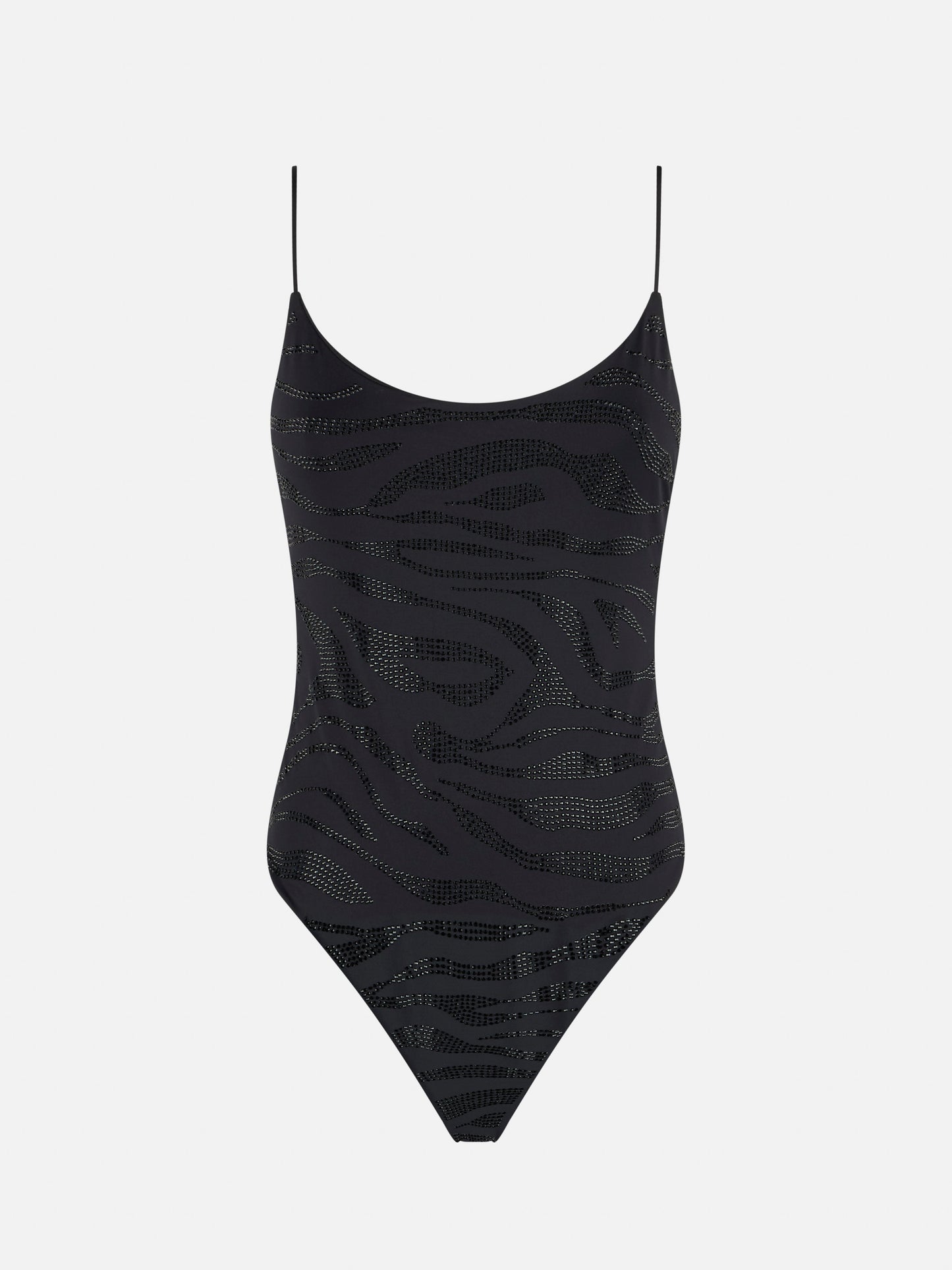 Woman one piece swimsuit with zebra rhinestones