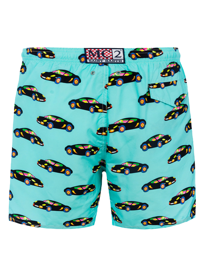 Man lightweight fabric swim-shorts Lighting with Lodola car print |MARCO LODOLA SPECIAL EDITION - MC2 Saint Barth