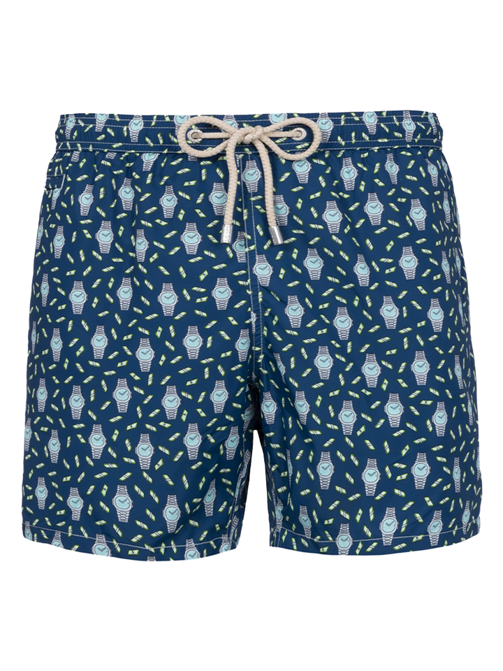 Man lightweight fabric swim-shorts Lighting Micro Fantasy with watches print - MC2 Saint Barth