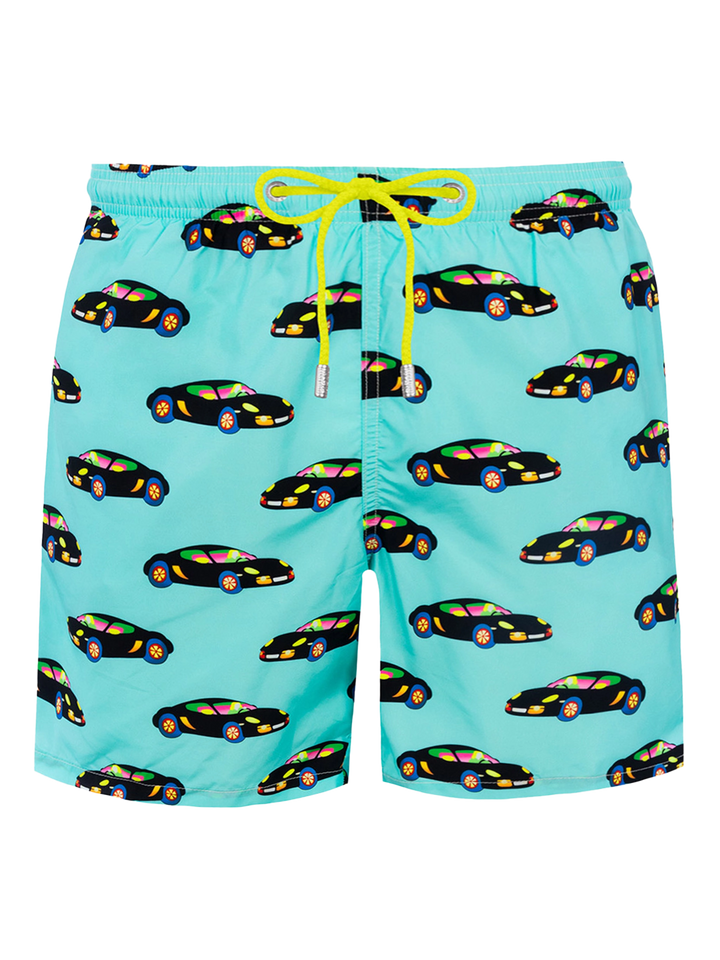 Man lightweight fabric swim-shorts Lighting with Lodola car print |MARCO LODOLA SPECIAL EDITION - MC2 Saint Barth