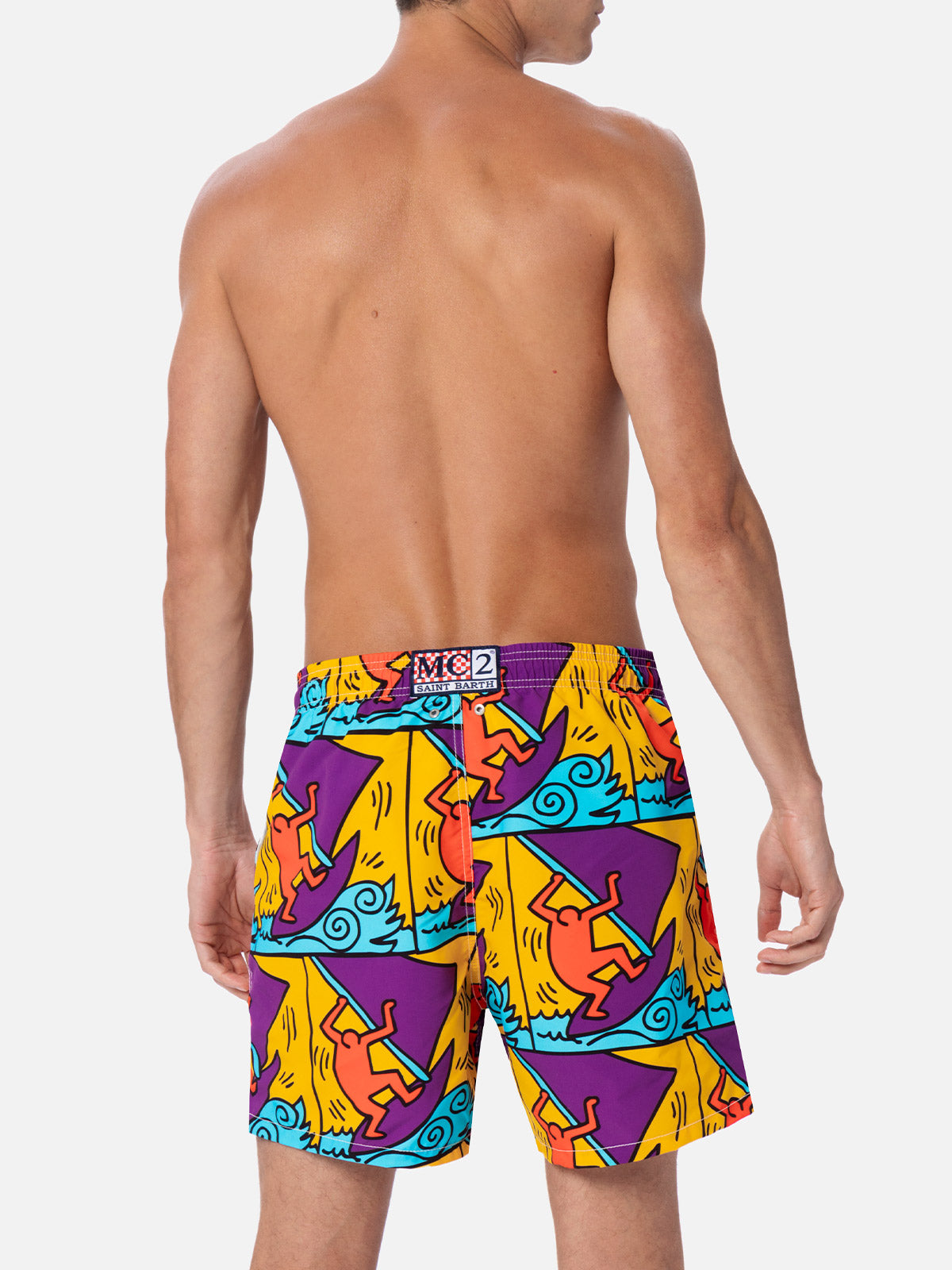 Man mid-length Gustavia swim-shorts with Keith Haring design placed print| KEITH HARING SPECIAL EDITION - MC2 Saint Barth