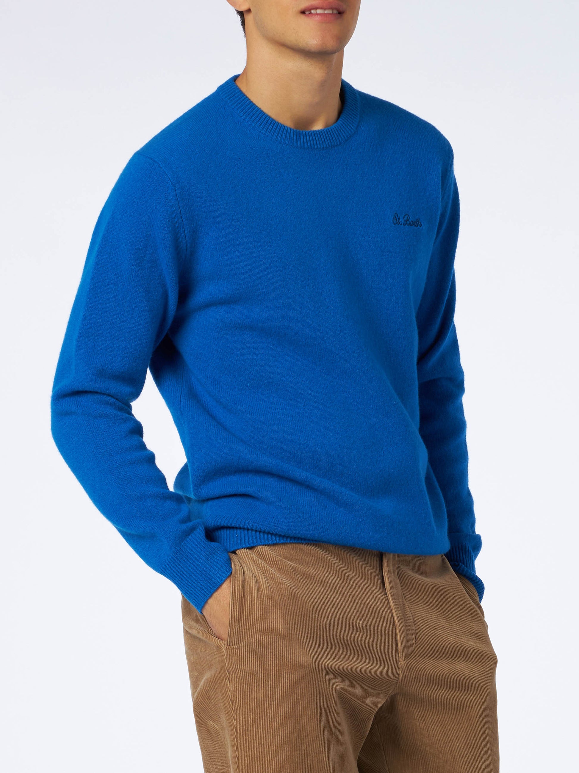 Man crewneck bluette sweater with St. Barth embroidery - MC2 Saint Barth
