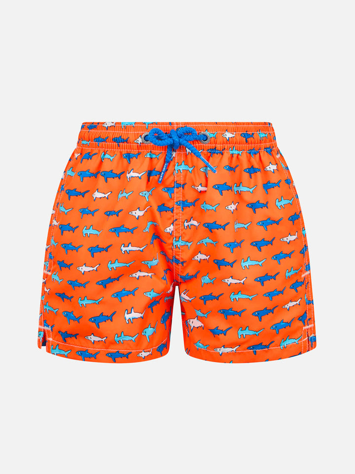 Boy lightweight fabric swim-shorts Jean Lighting with sharks print - MC2 Saint Barth
