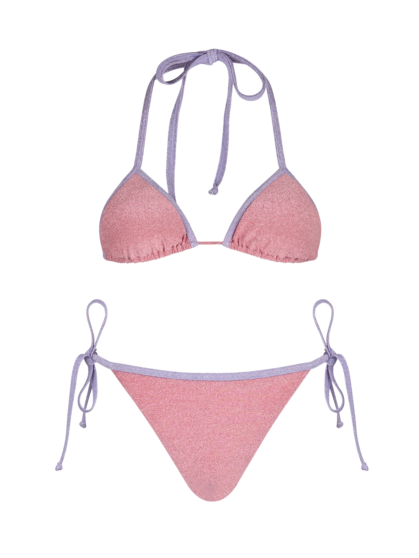 Rosafarbener Damen-Triangel-Bikini Leah Marielle aus Lurex mit Paspelierung
