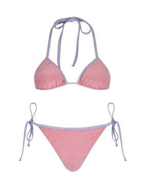 Woman pink lurex triangle bikini Leah Marielle with piping - MC2 Saint Barth