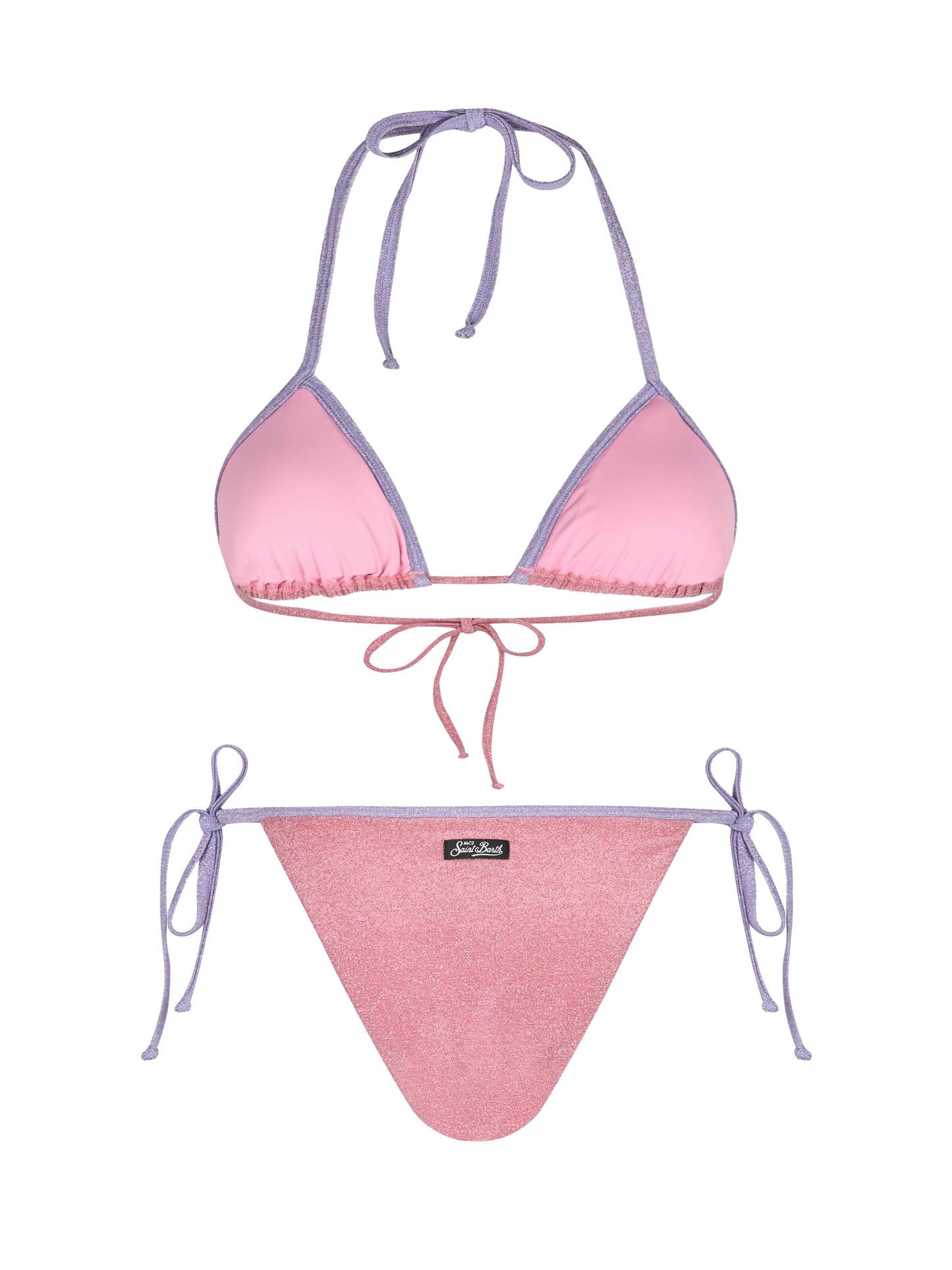 Rosafarbener Damen-Triangel-Bikini Leah Marielle aus Lurex mit Paspelierung