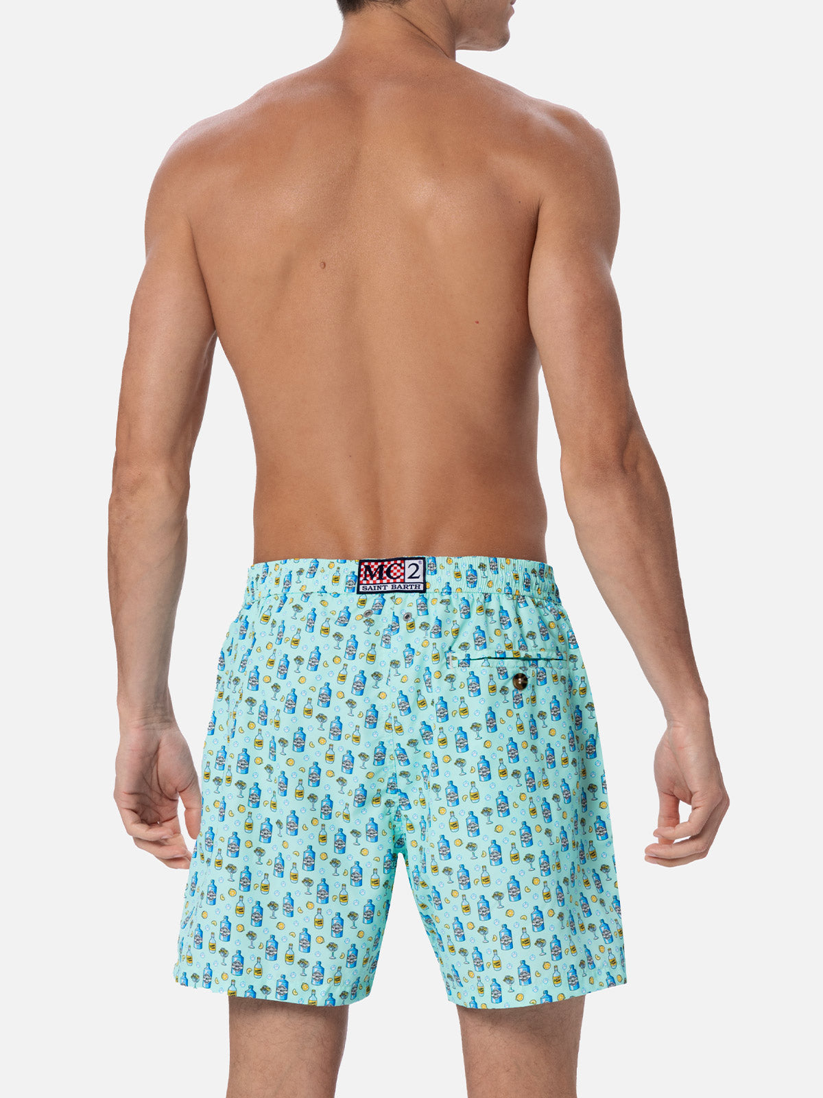 Lightweight fabric swim-shorts Lighting with cocktail gin tonic print