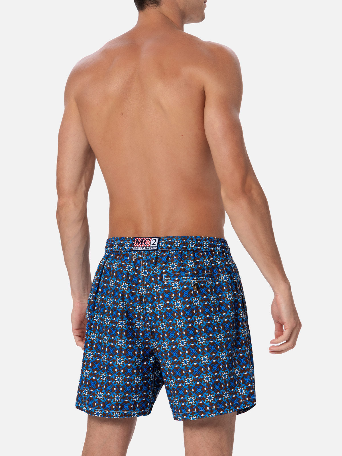 Man lightweight fabric swim-shorts Lighting 70 with majolica print - MC2 Saint Barth