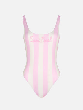 Woman striped scooped back one piece swimsuit Lora - MC2 Saint Barth