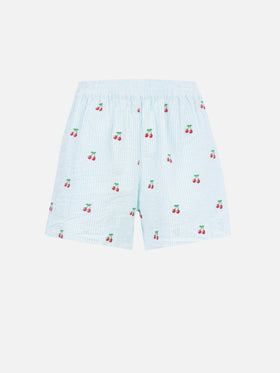 Woman seersucker striped pull up shorts Meave with cherry patches - MC2 Saint Barth