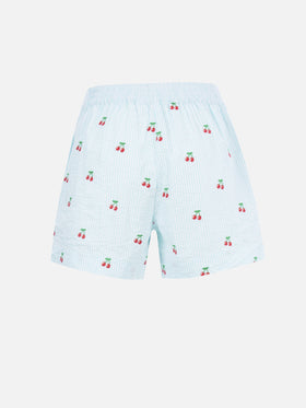 Woman seersucker striped pull up shorts Meave with cherry patches - MC2 Saint Barth