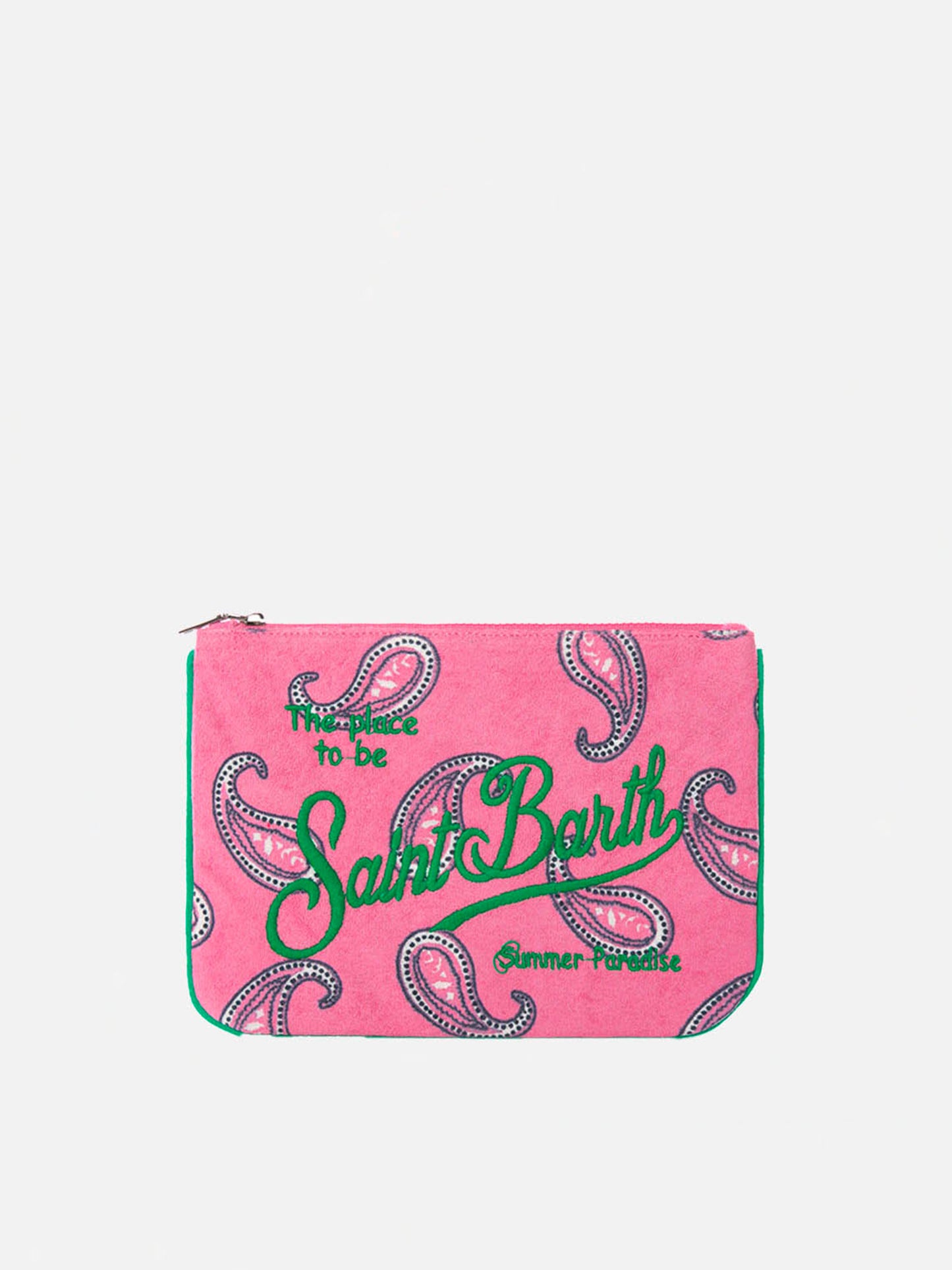 Parisienne-Pochette aus Frottee mit Paisley-Muster und Saint-Barth-Stickerei