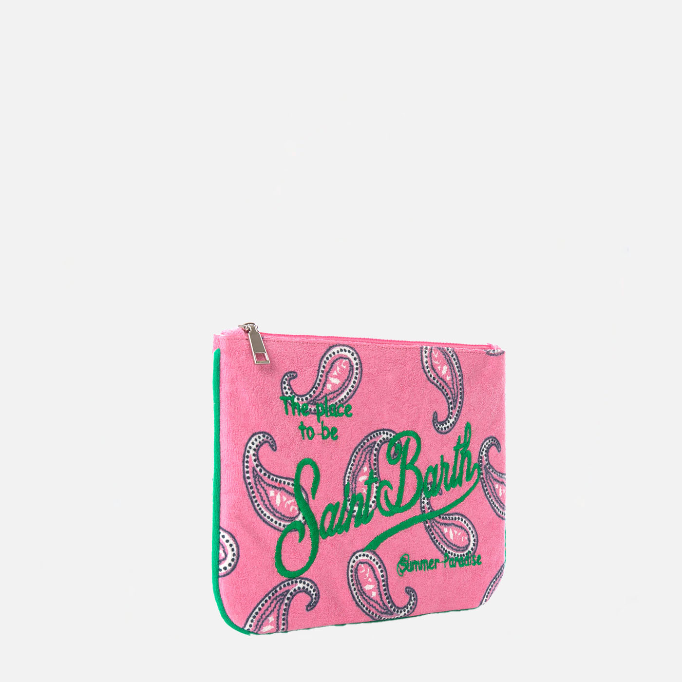 Parisienne-Pochette aus Frottee mit Paisley-Muster und Saint-Barth-Stickerei