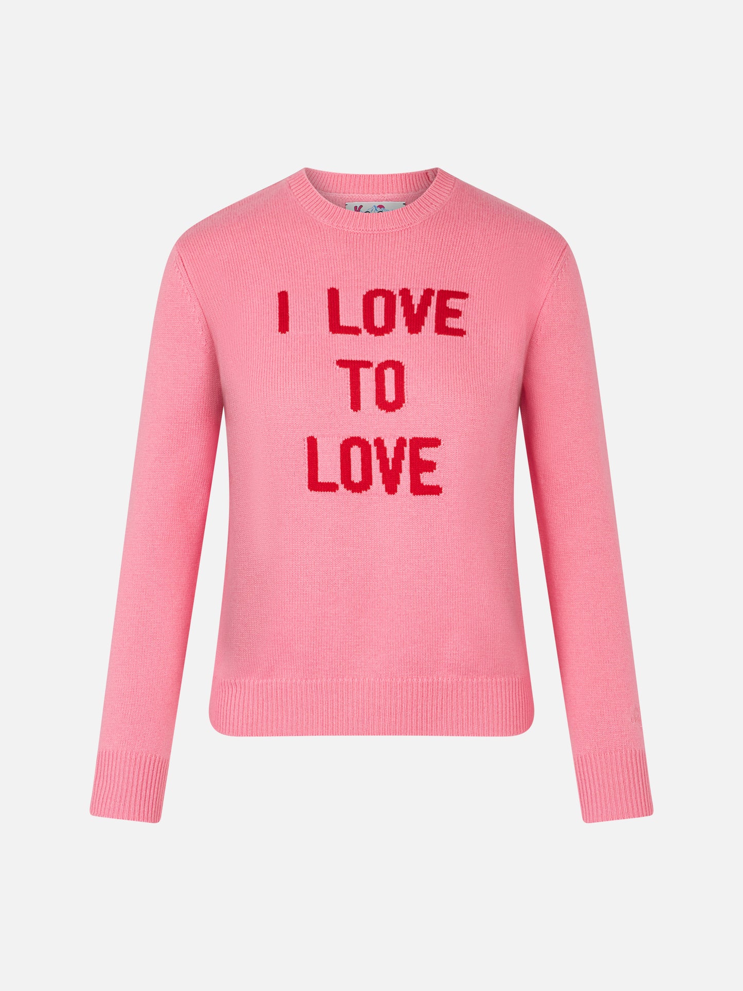 Woman crewneck pink sweater I love to Love jacquard | NIKI DJ SPECIAL EDITION - MC2 Saint Barth