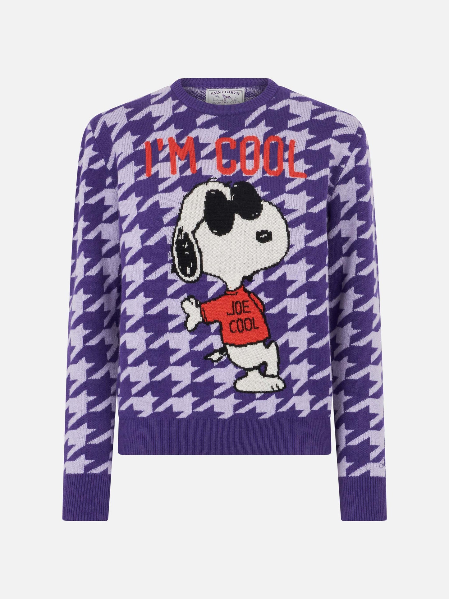 Woman crewneck pied de poule sweater with Snoopy jacquard | SNOOPY PEANUTS™ SPECIAL EDITION - MC2 Saint Barth