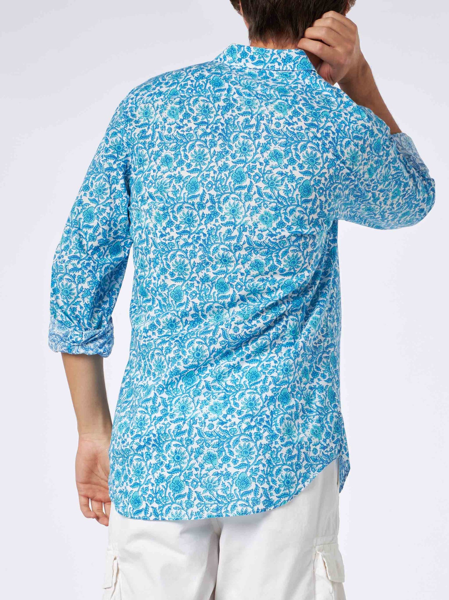 Man muslin cotton Sikelia shirt with flower print