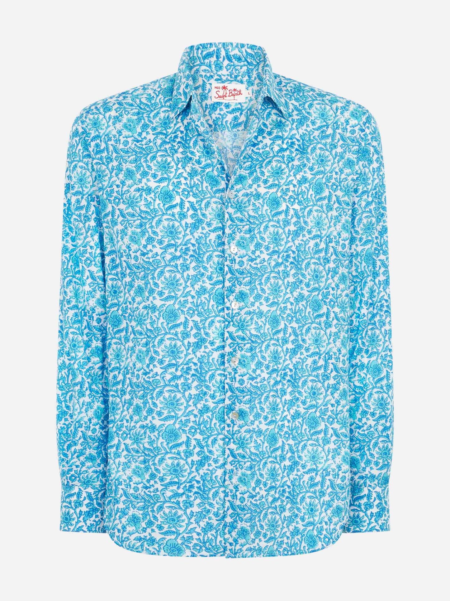 Man muslin cotton Sikelia shirt with flower print