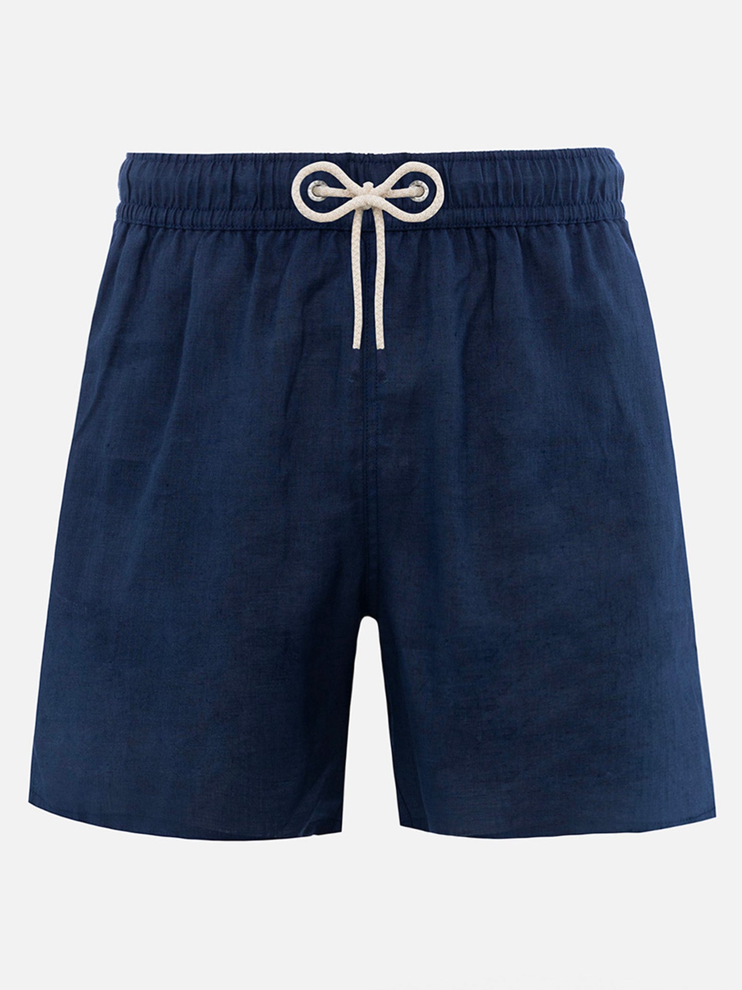 Mid-length navy blue linen swim-shorts Gustavia