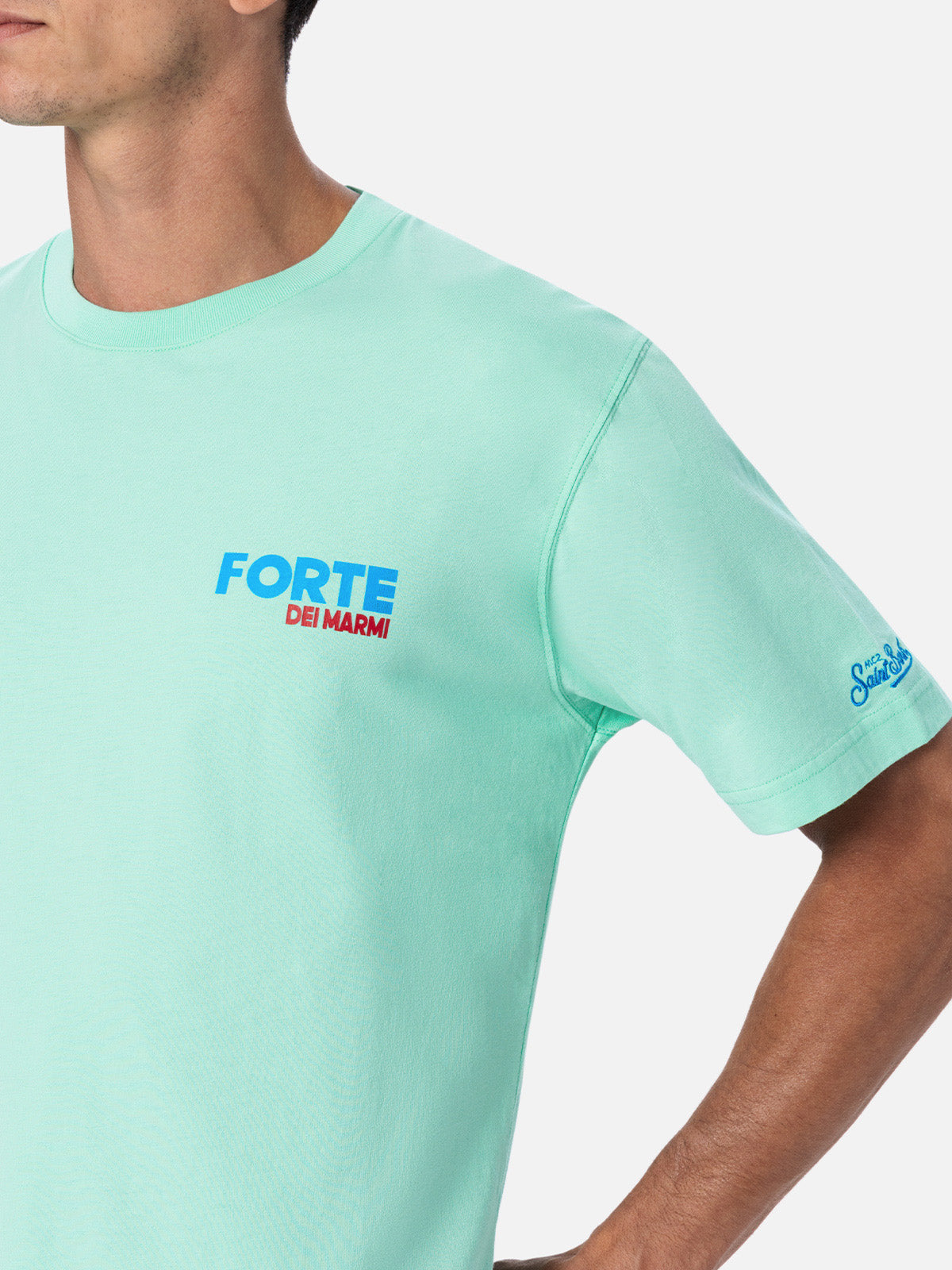 Man cotton t-shirt with Forte dei Marmi postcard placed print - MC2 Saint Barth
