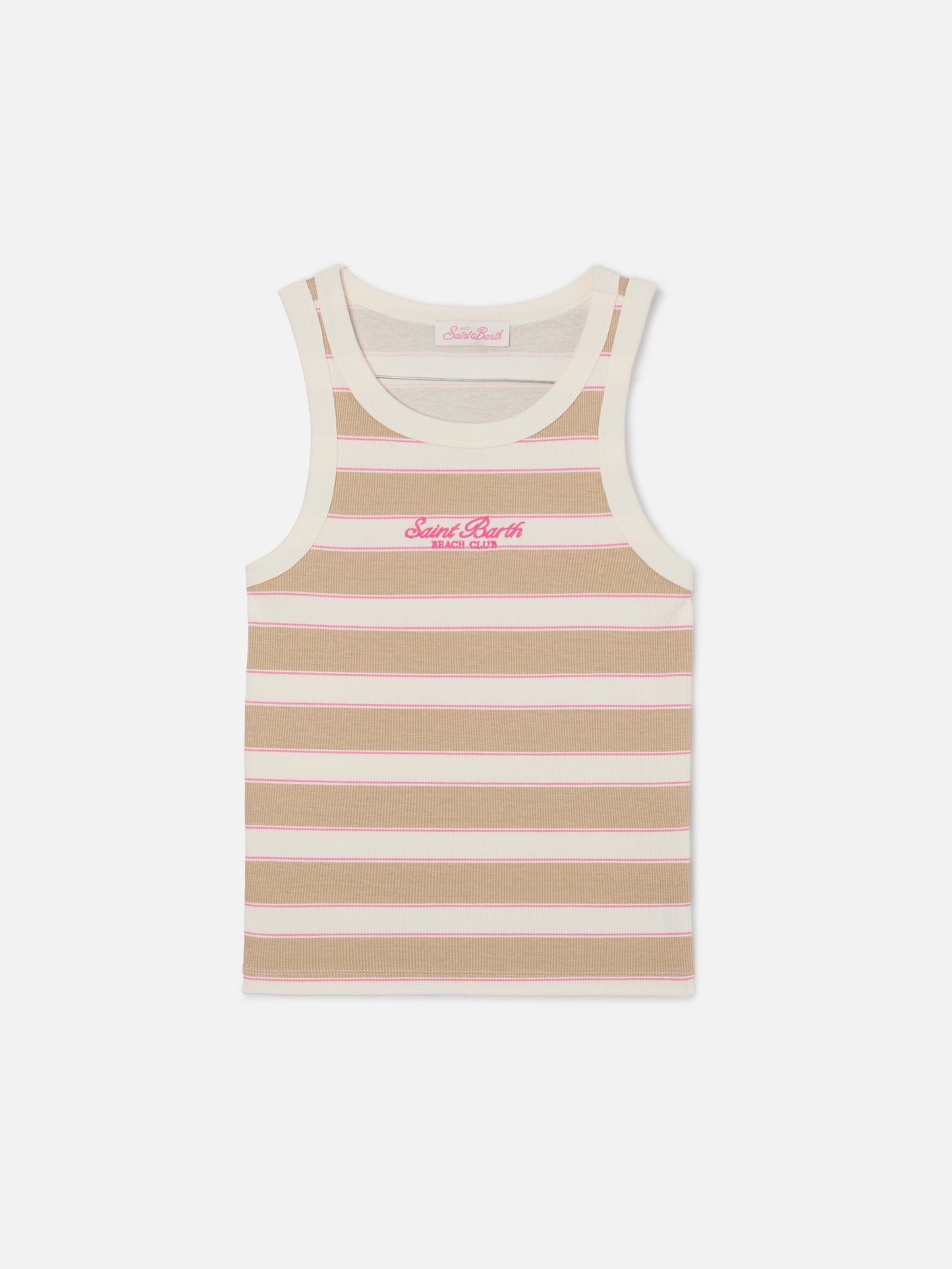Canottiera Ada a righe beige con ricamo beach club