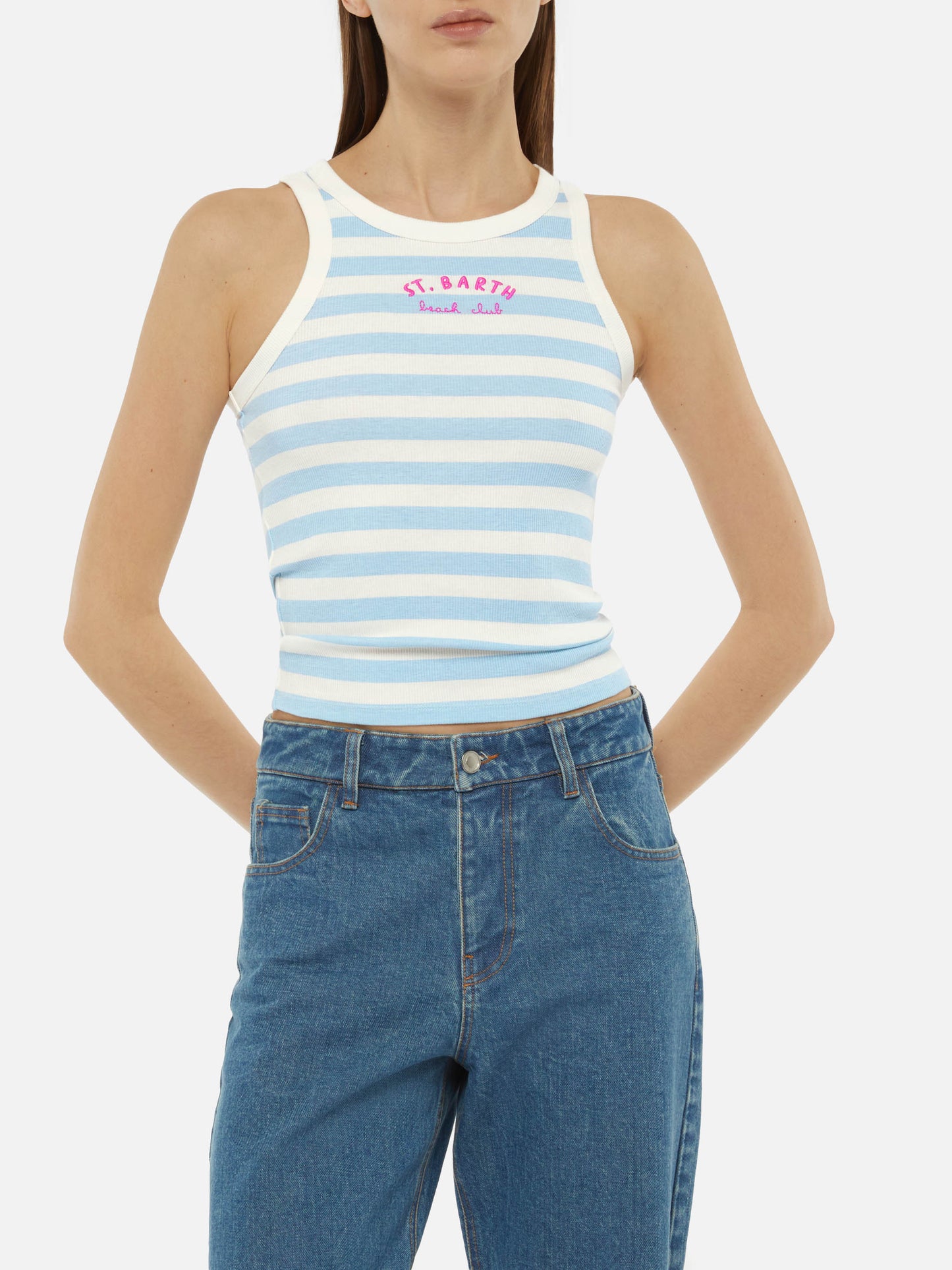 Ada striped ribbed cotton tank top - MC2 Saint Barth