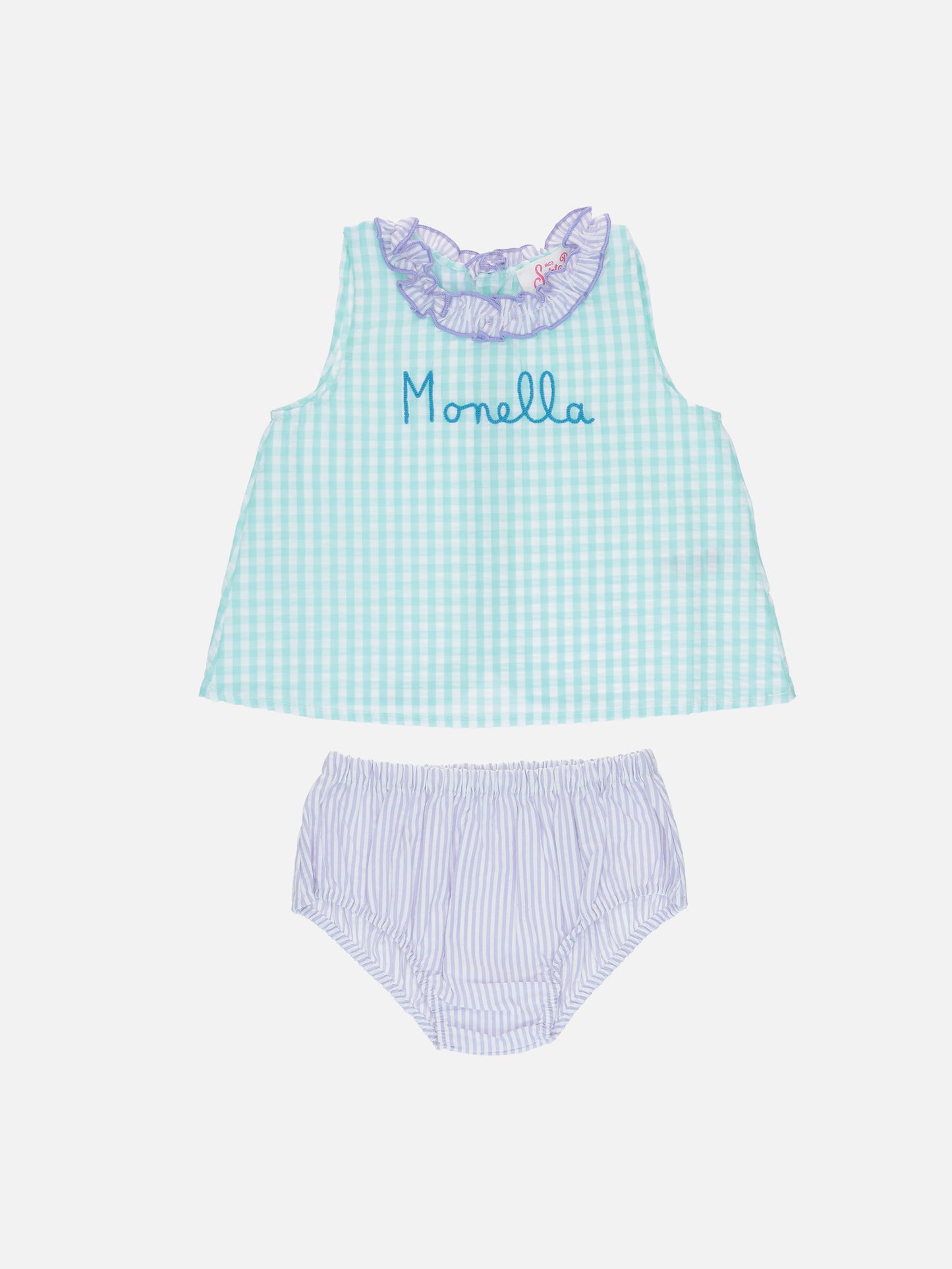 Baby gingham cotton dress Abbie with top and bloomers - MC2 Saint Barth