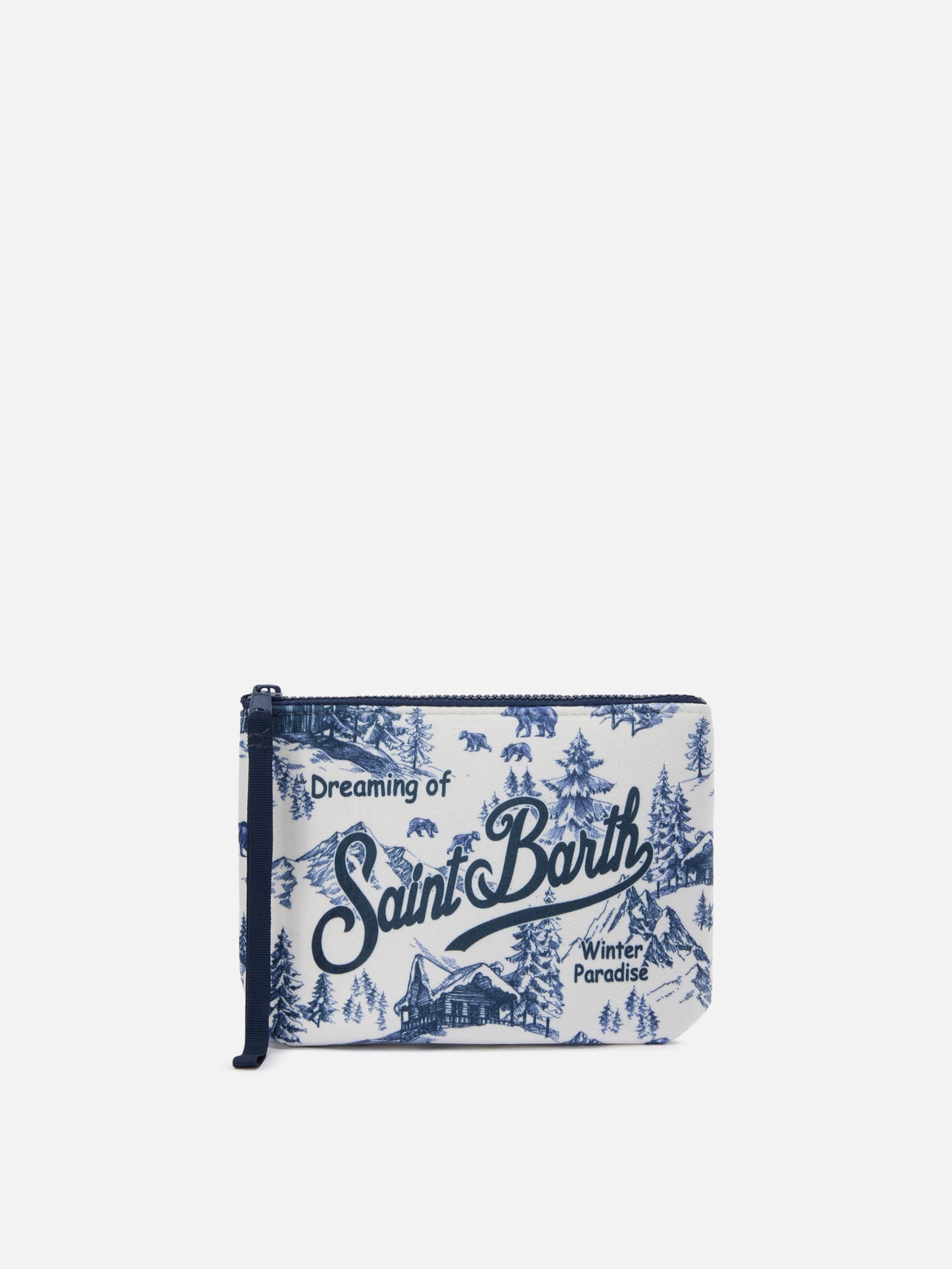 Aline Pouch in wool-effect fabric with toile de jouy print