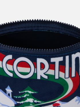 Aline Pouch in wool-effect fabric with Cortina skiers print