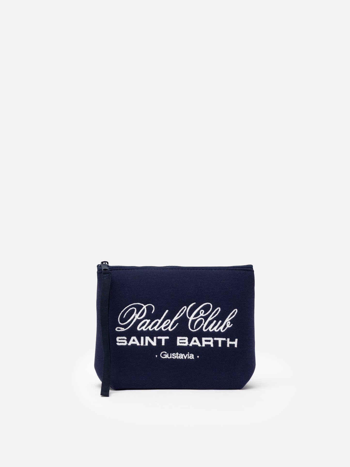 Pochette in piqué blu navy Aline con ricamo Padel Club Saint Barth