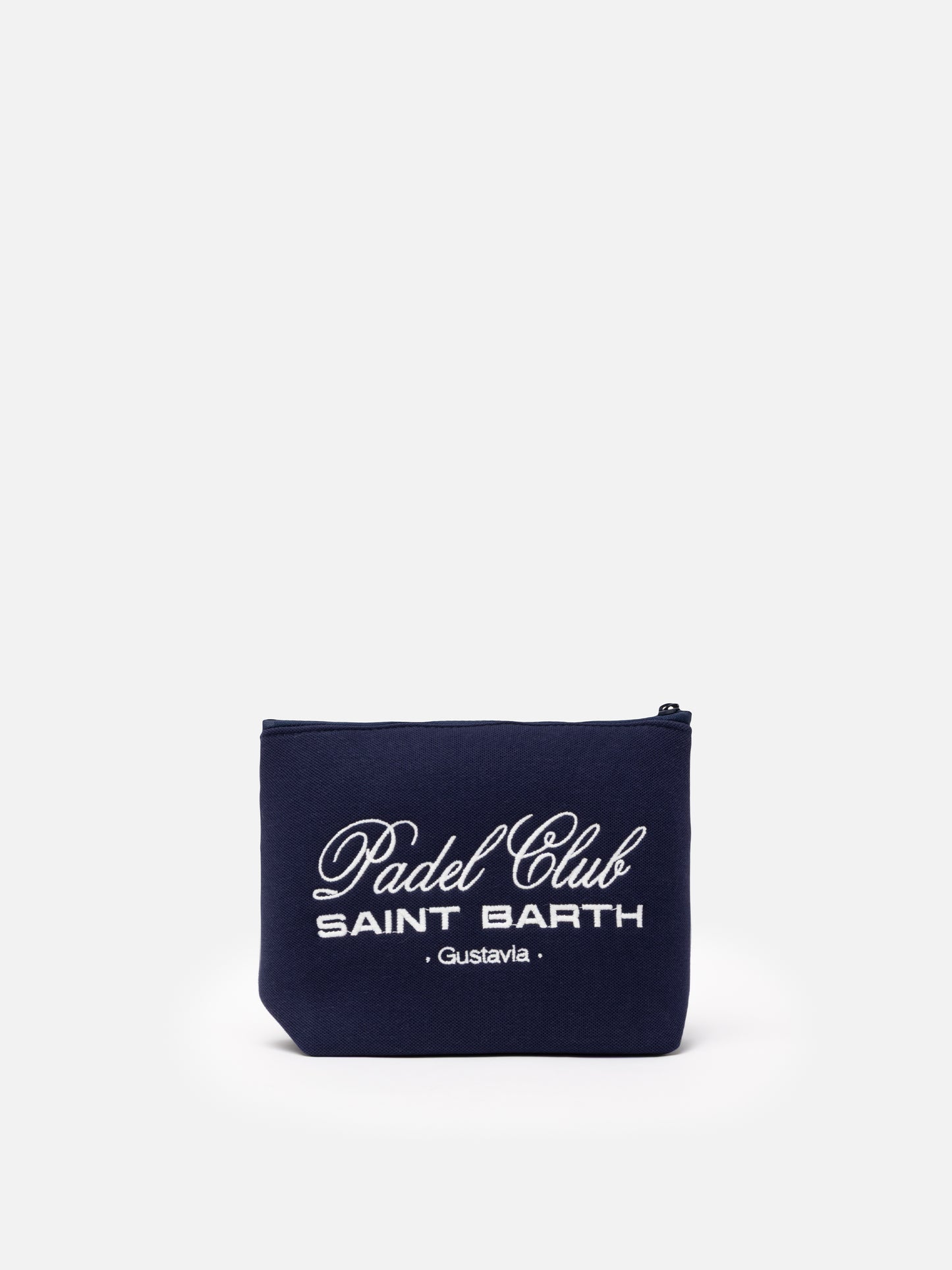 Pochette in piqué blu navy Aline con ricamo Padel Club Saint Barth