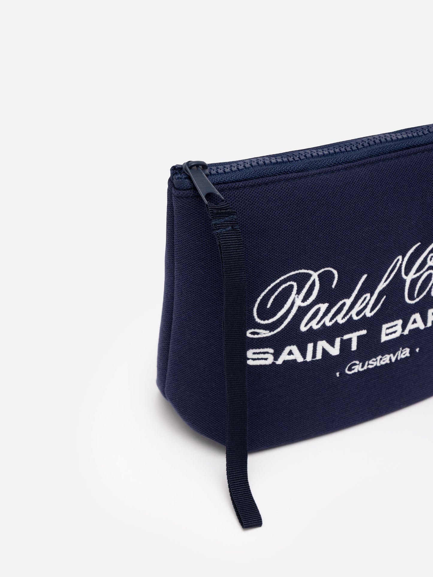 Pochette in piqué blu navy Aline con ricamo Padel Club Saint Barth