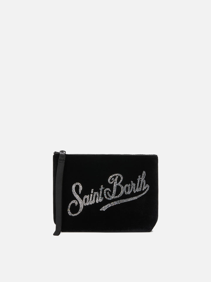 Aline Velvet Pouch in black velvet with rhinestones