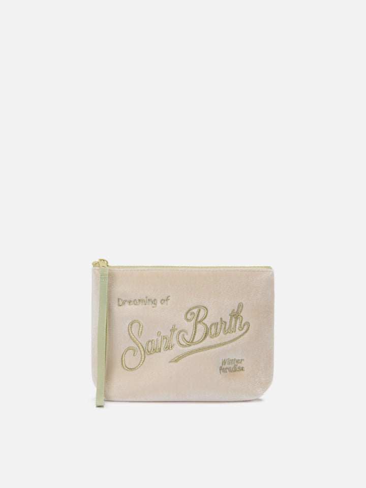 Aline Velvet Pouch in white velvet with rhinestones