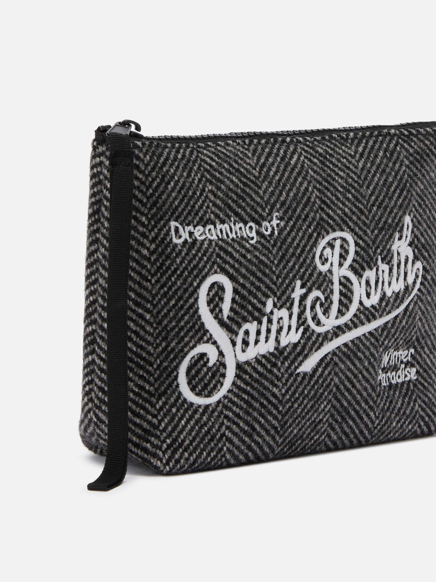 Aline Wool Pouch in herringbone wool blend