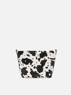 Aline Shoulder Bag in brushed leather and cow-print calf hair