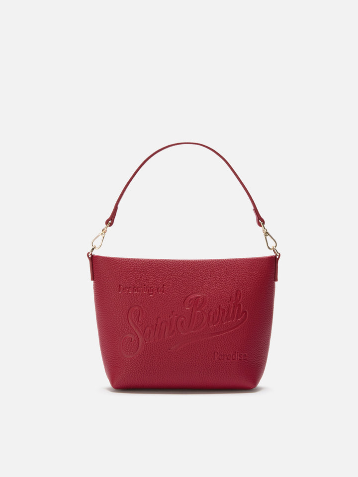 Borsa a spalla Aline Bag in pelle martellata bordeaux