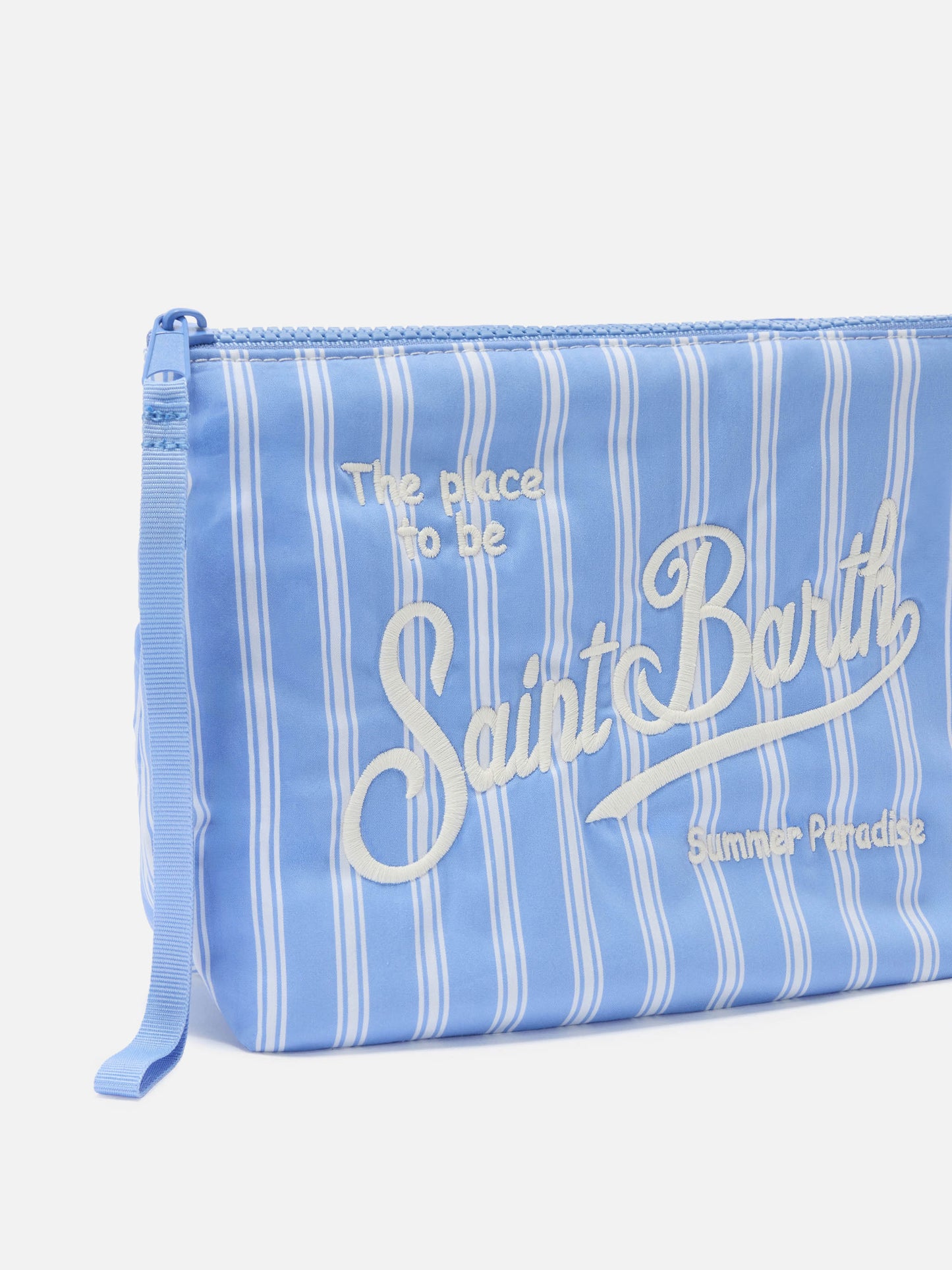 Pochette Aline en coton à larges rayures bleu clair et blanc