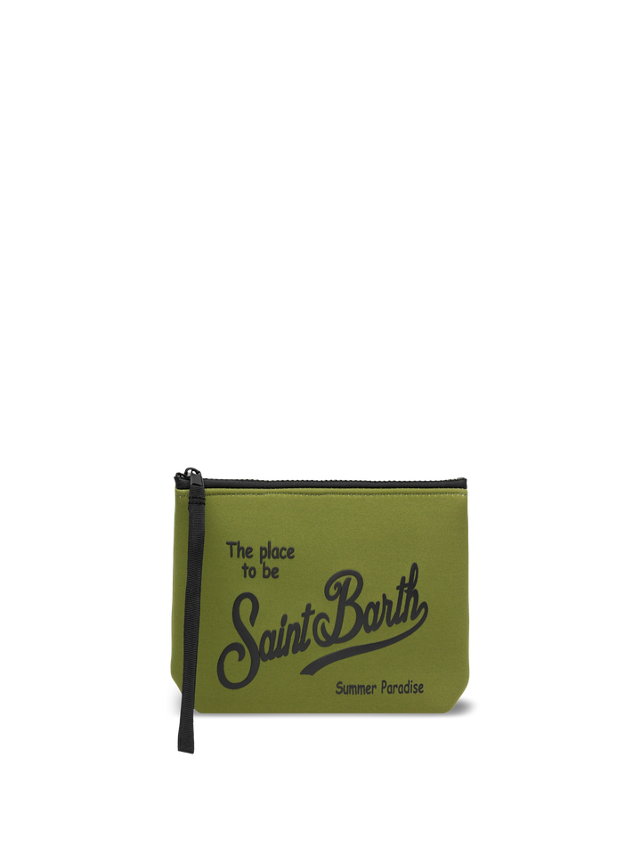 Aline – Pochette aus Scuba-Material in Militärgrün