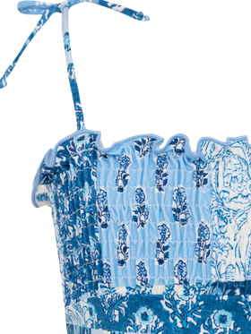 Amina one-piece swimsuit with floral patch and smocked bodice - MC2 Saint Barth