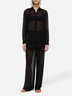 Amalia black wide-leg georgette trousers with rhinestone embellishment - MC2 Saint Barth