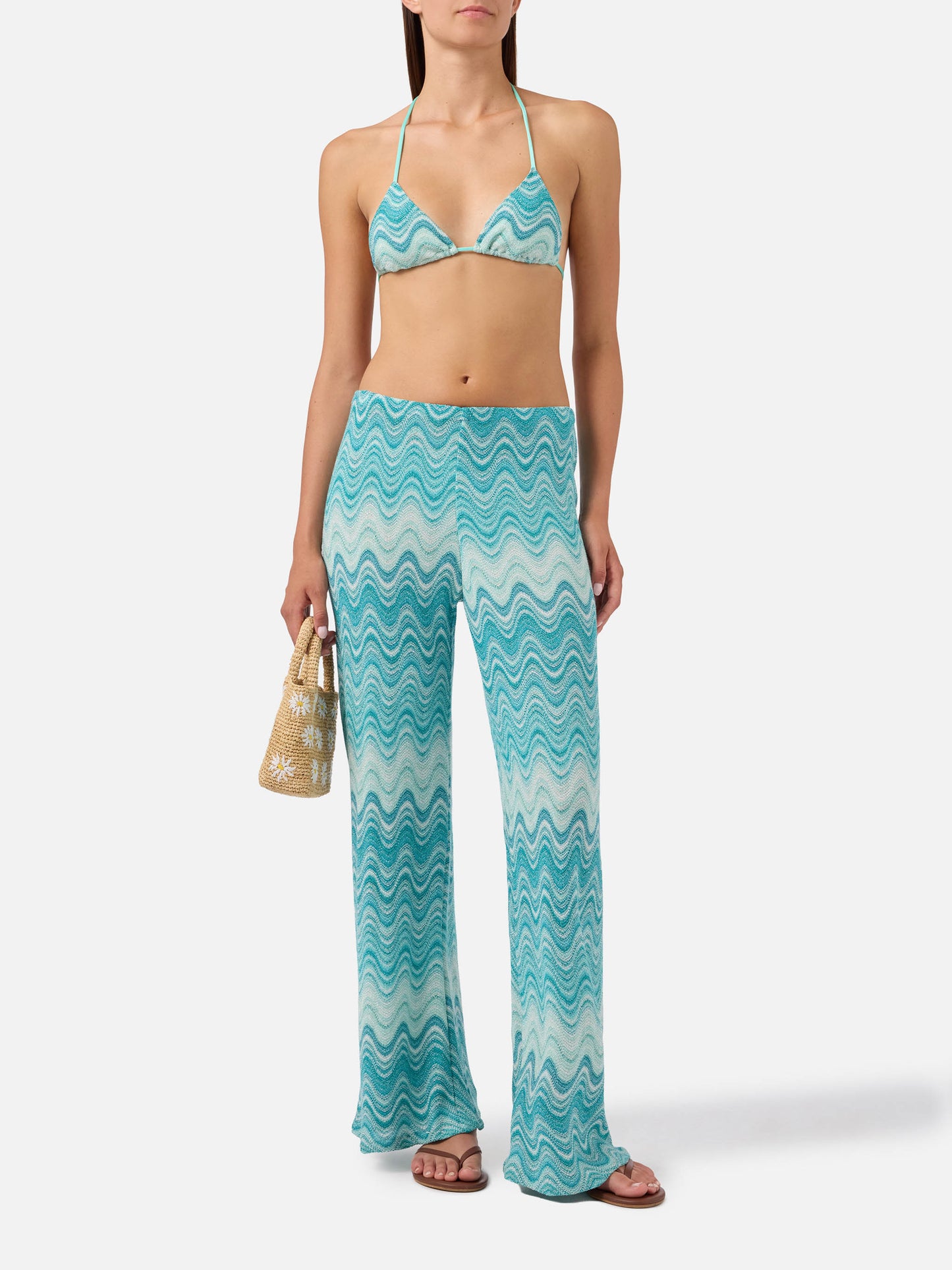 Pantalones largos Amalia raschel degradé verde agua