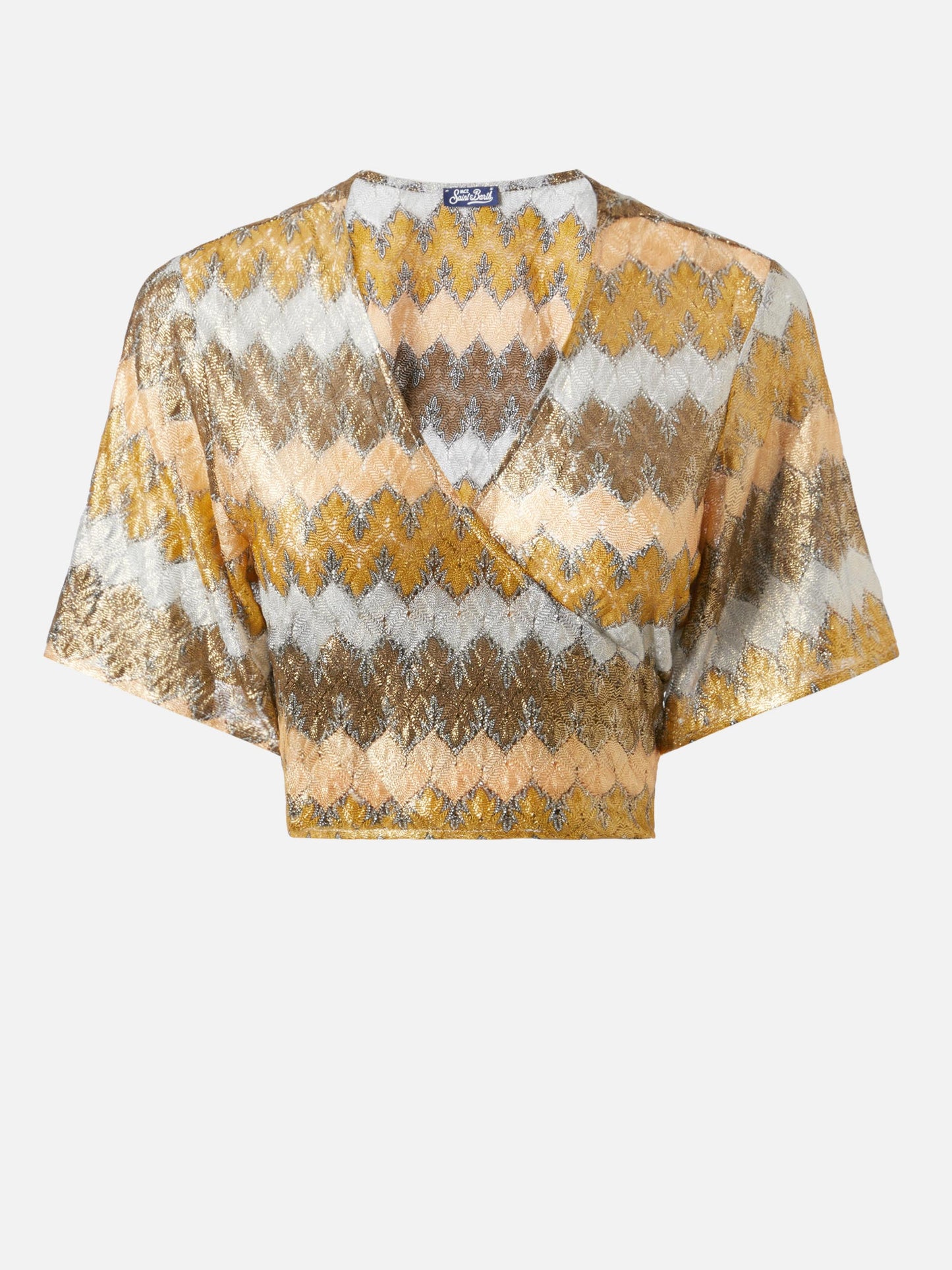 Opened v-neck blouse Angelina in raschel fabric